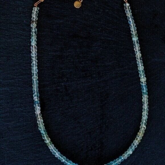 Ombre Aquamarine Beaded Necklace Genuine Gemstone Waterproof Gold Adjustable - Picture 7 of 12